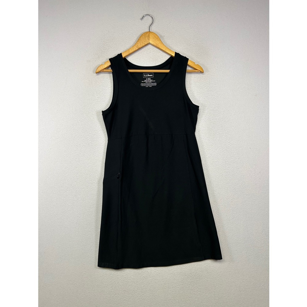 Sporty Gorpcore L.L.Bean Women Sm Black Sleeveless Active Travel Dress Zip Pkt